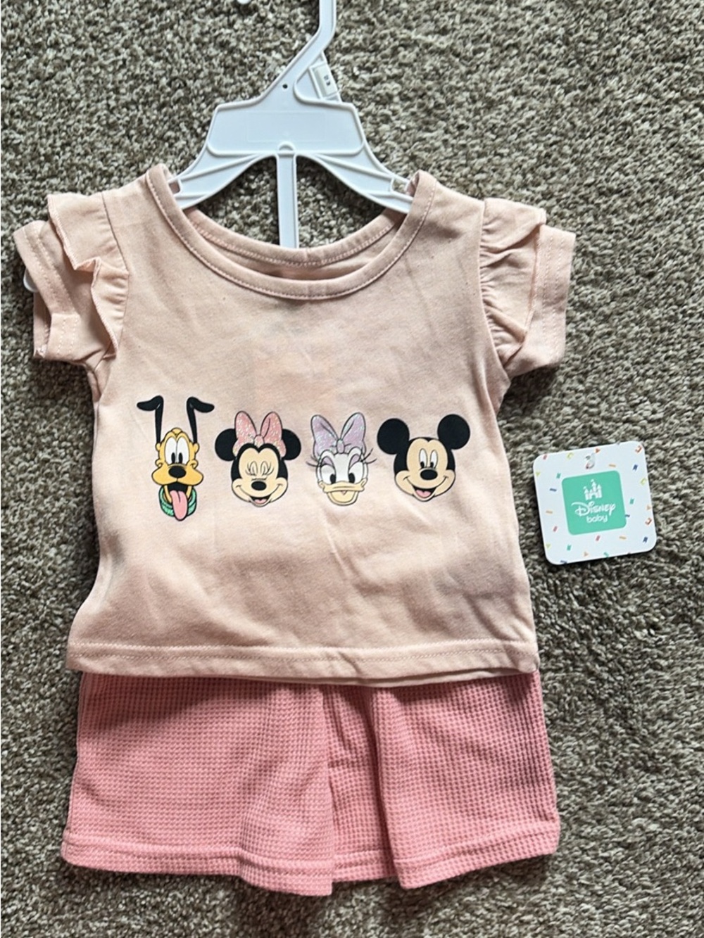 Disney Pink Girls' Short Sleeve Tee & Shorts Set with Classic Characters